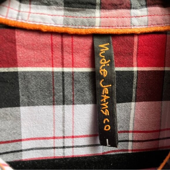 Nudie Jeans plaid short sleeve button down shirt Sz L - Picture 3 of 7